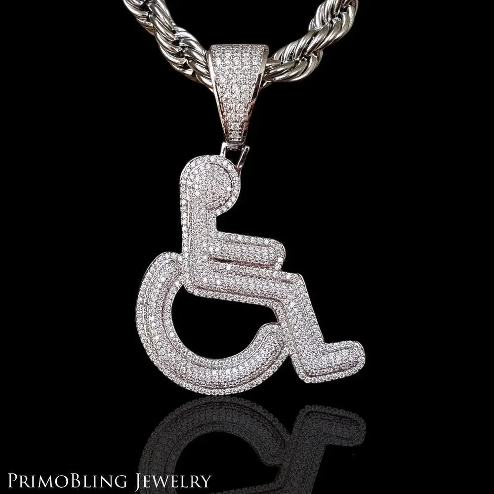 Large iced out wheel chair necklace